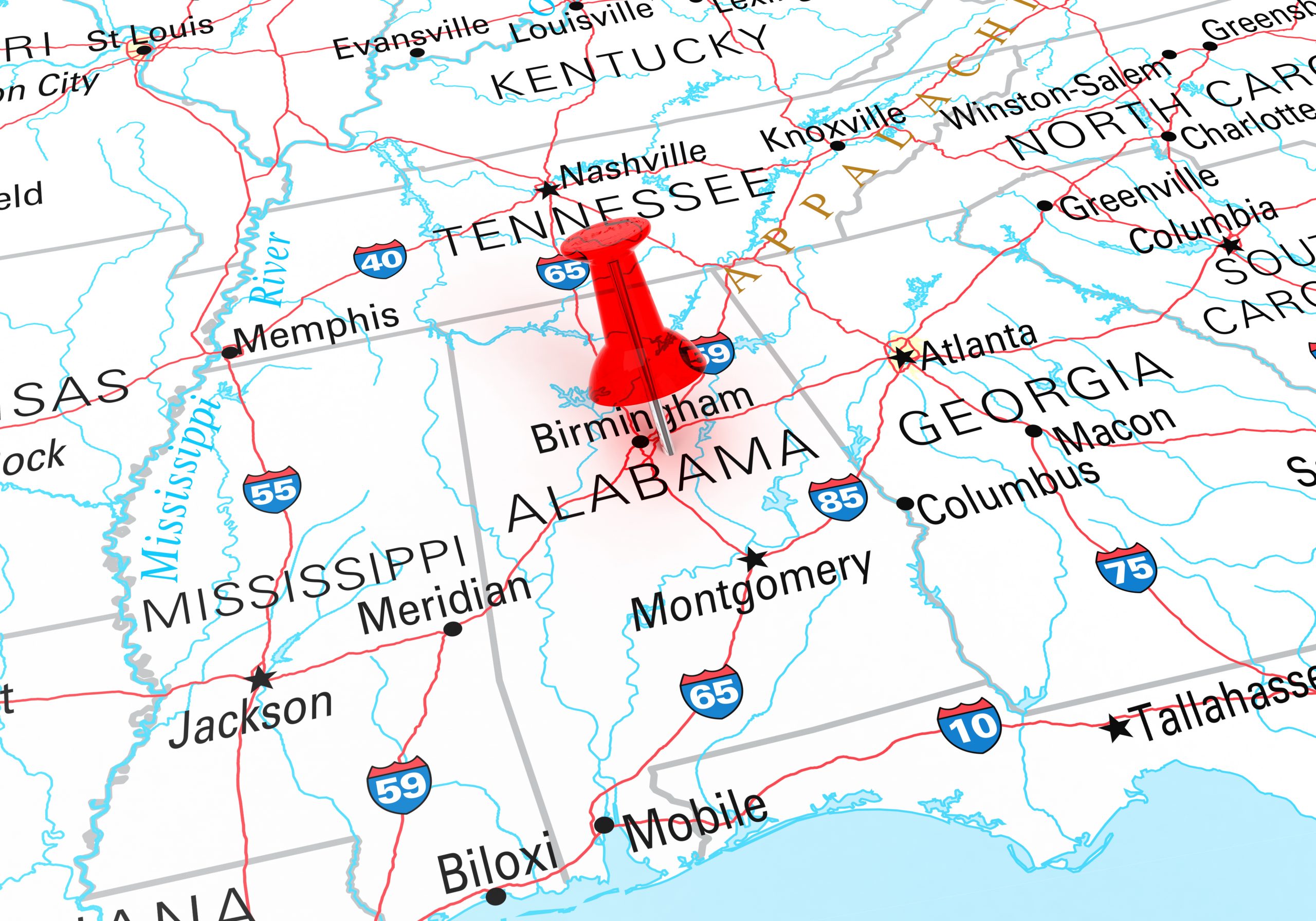 Map representing upcoming research on the geographic distribution of Alabama nursing apprentices.